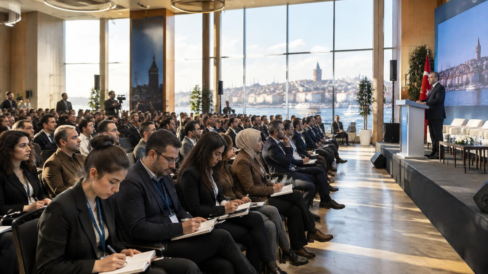 Journalists and audience at a public conference hall