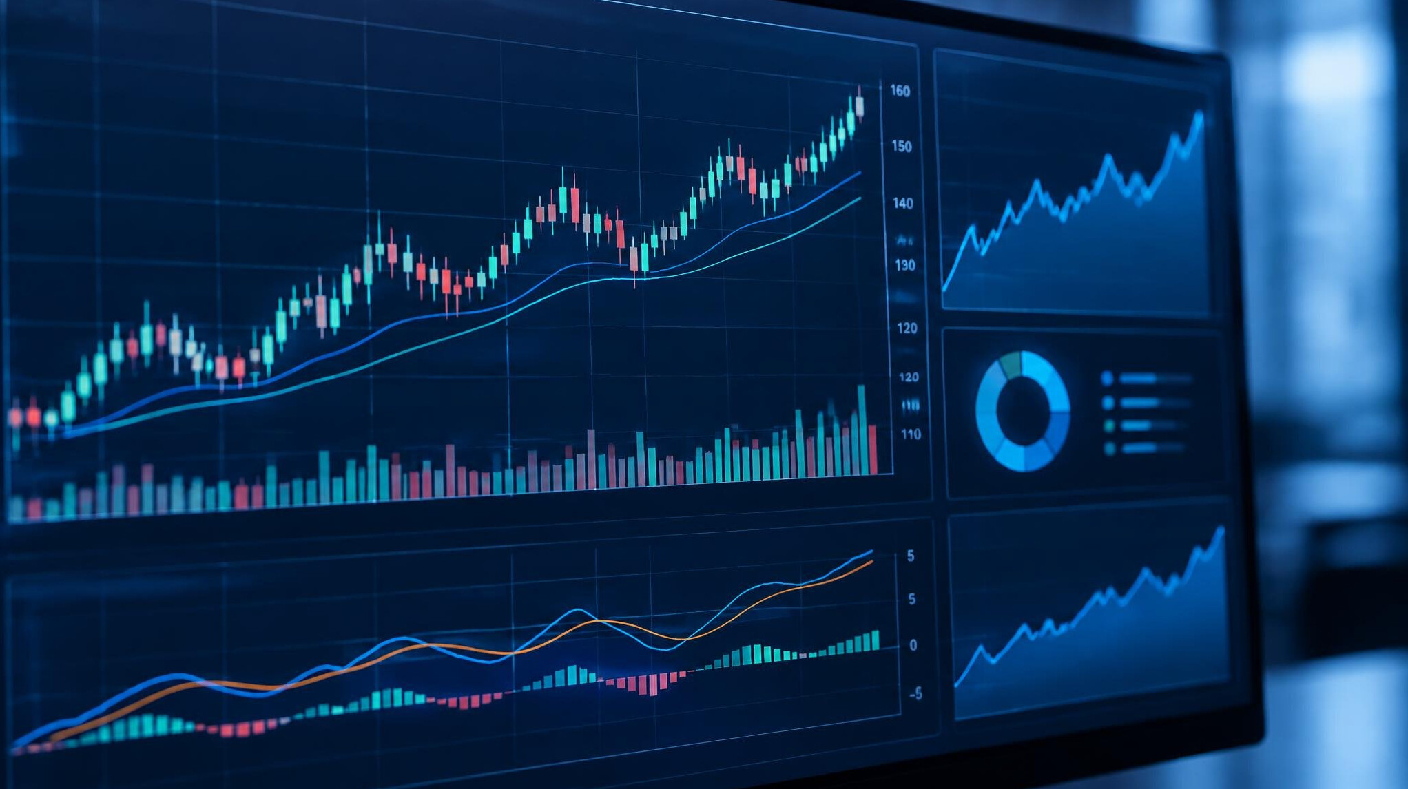Financial charts on a screen